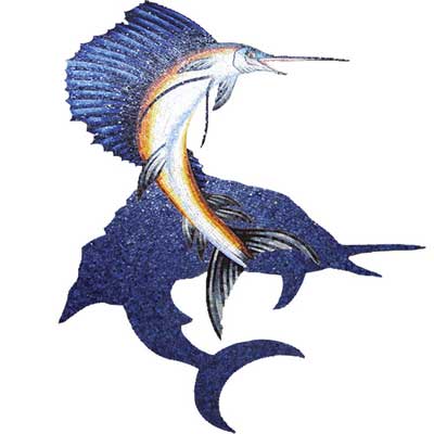 Daltile Daltile Glass Mosaic Murals Sailfish with Shadow 89 x 110 Tile & Stone