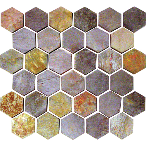 Daltile Daltile Slate Collection - Unique Shapes Indian Multicolor Hexagon 2 x 2 Tile & Stone