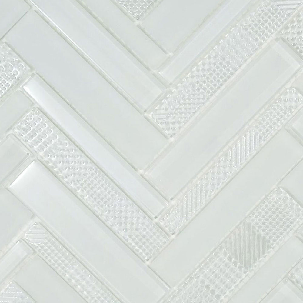 Diamond Tech Glass Diamond Tech Glass Captiva Herringbone Mosaic White Caps (Sample) Tile & Stone