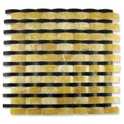 Diamond Tech Glass Diamond Tech Glass Contours Rome Interlocking Wave Polished Honey Onyx / Black Marble (Sample) Tile & Stone