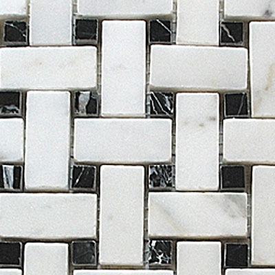 Diamond Tech Glass Diamond Tech Glass Stone Series Basketweave White/Black Dot (Sample) Tile & Stone