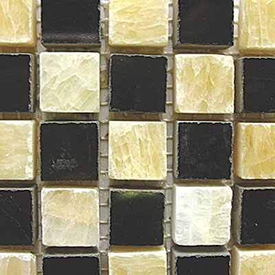 Diamond Tech Glass Diamond Tech Glass Stone Series 5/8 Polished Mosaic Honey Onyx/Black Marble (Sample) Tile & Stone